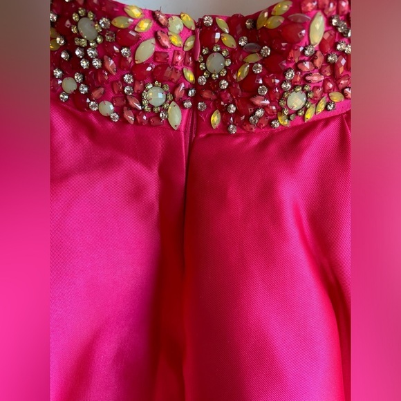 Mac Duggal Bright Pink A-Line Fit & Flare Floral Beaded Petticoat Formal Dress 2 - Picture 10 of 16